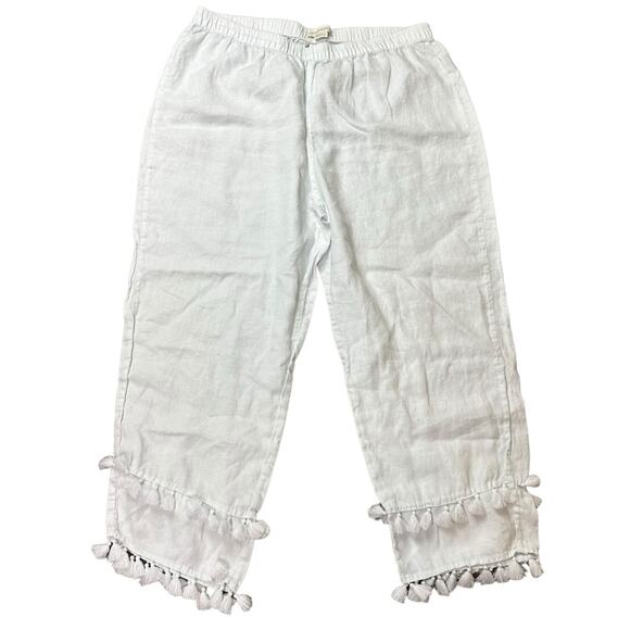 Cynthia Rowley Linen Tassel Ankle Pants Size XL Baby Blue Beach Cruise Summer - Picture 6 of 6